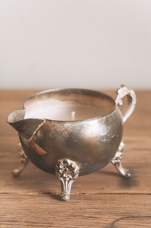 Hand-poured Antique Silver Dish Candle #6